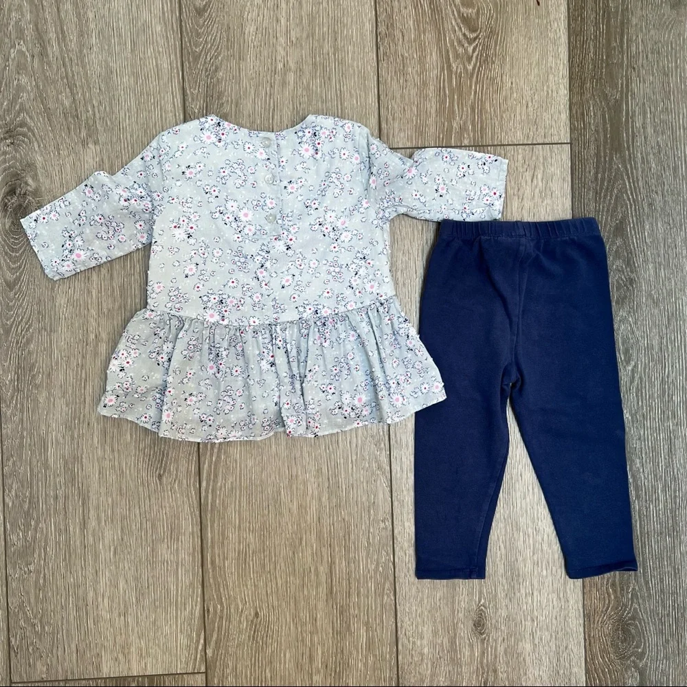 PIPPA & JULIE 2PC OUTFIT PEPLUM TOP NAVY LEGGINGS 24MO